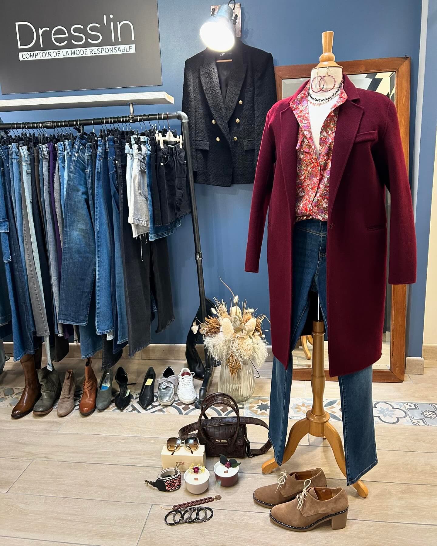 Manteau Bordeaux Chemisier Fleuri